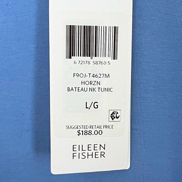 Eileen Fisher Horizon Bateau Neck Tunic Blue Short Sleeve Large - Picture 5 of 6